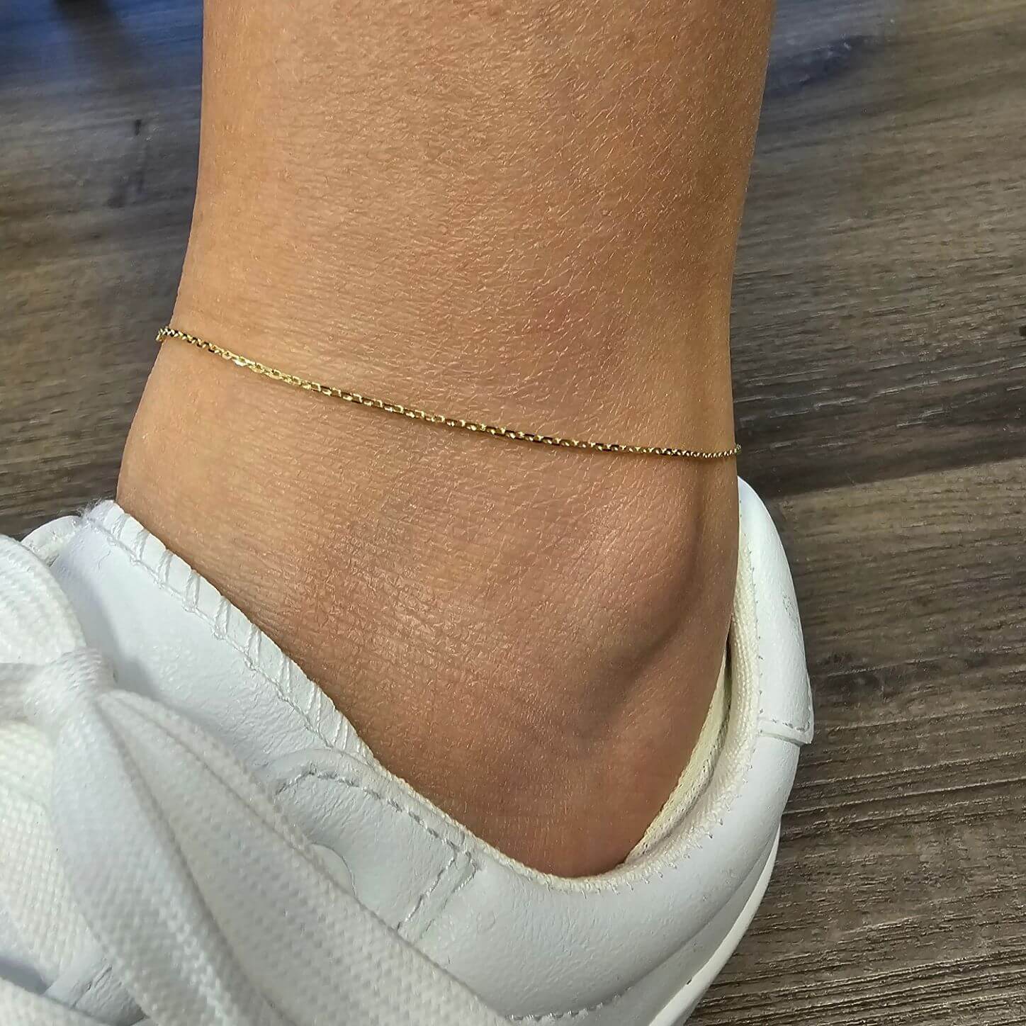 Solid 14k yellow gold permanent anklet done by Amanda