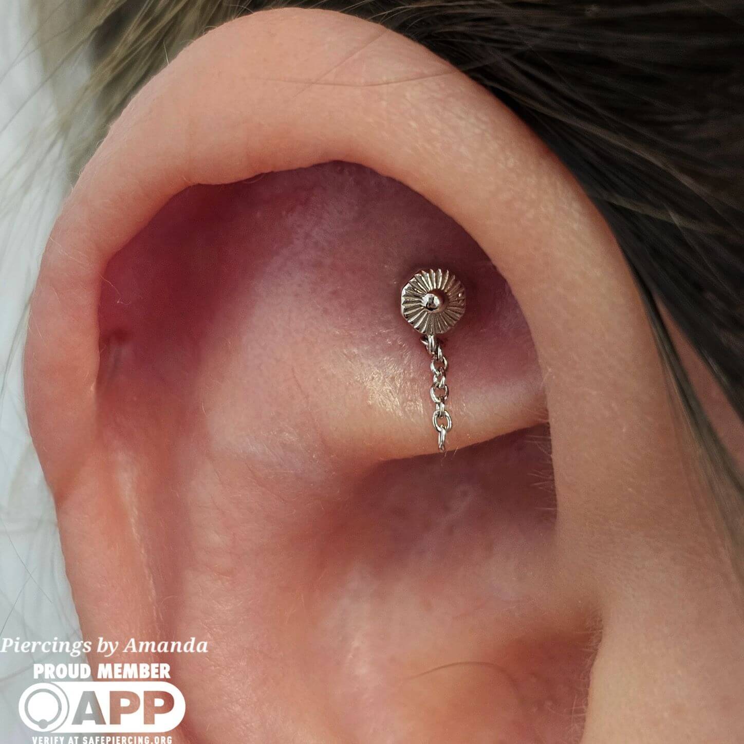 Faux Rook piercing Amanda did with 14k white gold